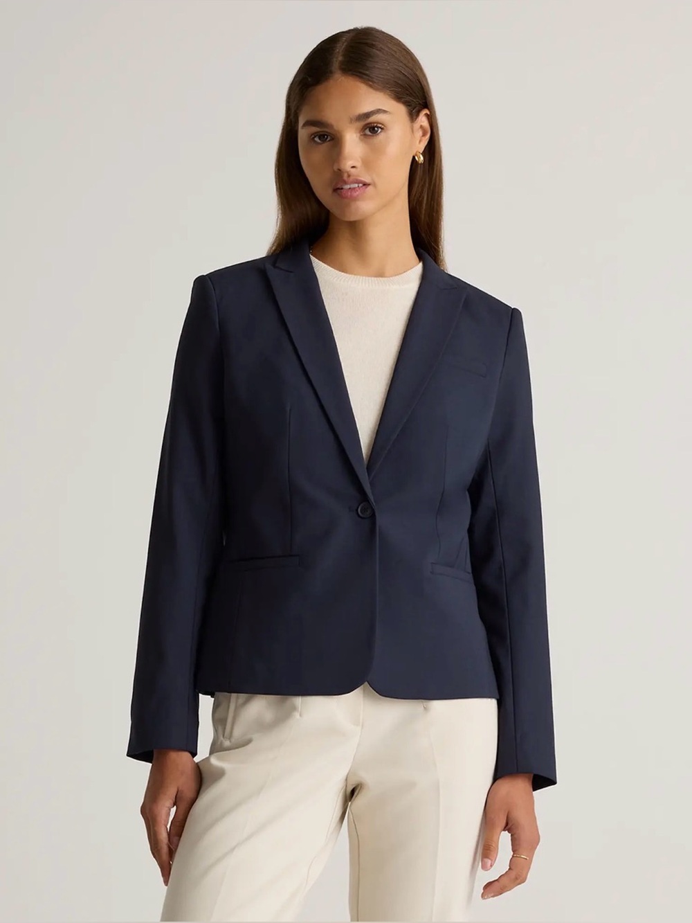 Quince Italian Wool Tailored Blazer, Navy